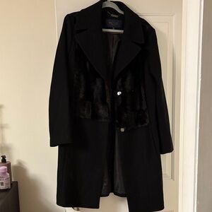 Black Trench Coat with Faux Fur Detail